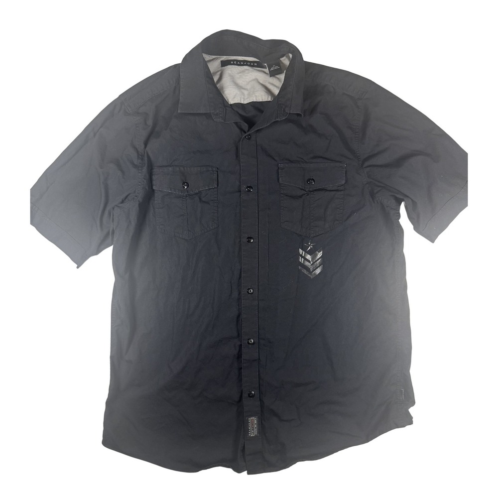 Sean John Shirt Mens XL Short Sleeve Button Up‎ Military Star Graphic